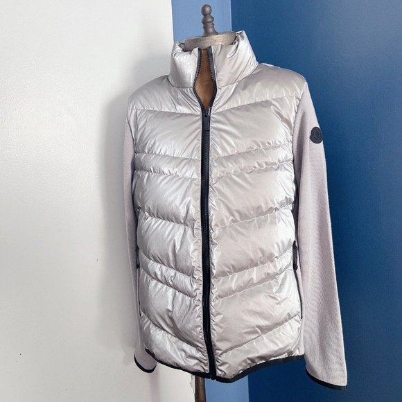 NWT Moncler Cardigan Tricot Down Wool-Blend Puffer Sweater Jacket Gray Size M